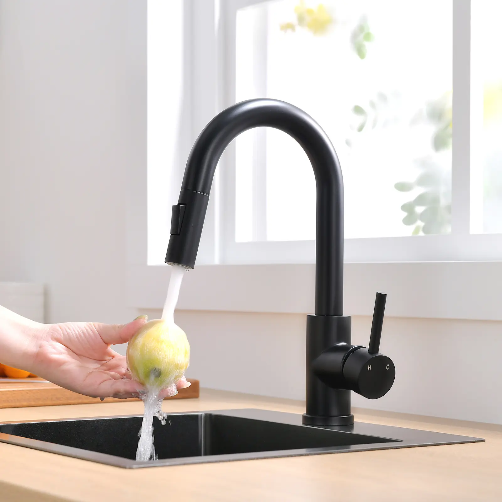 Pull Down Kitchen Faucet with 360° Swivel Sprayer, Single Handle Bar Prep Sink Faucet for Kitchen Bathroom RV Sink, Pull Out Mini Faucet with Retractable Spray Head
