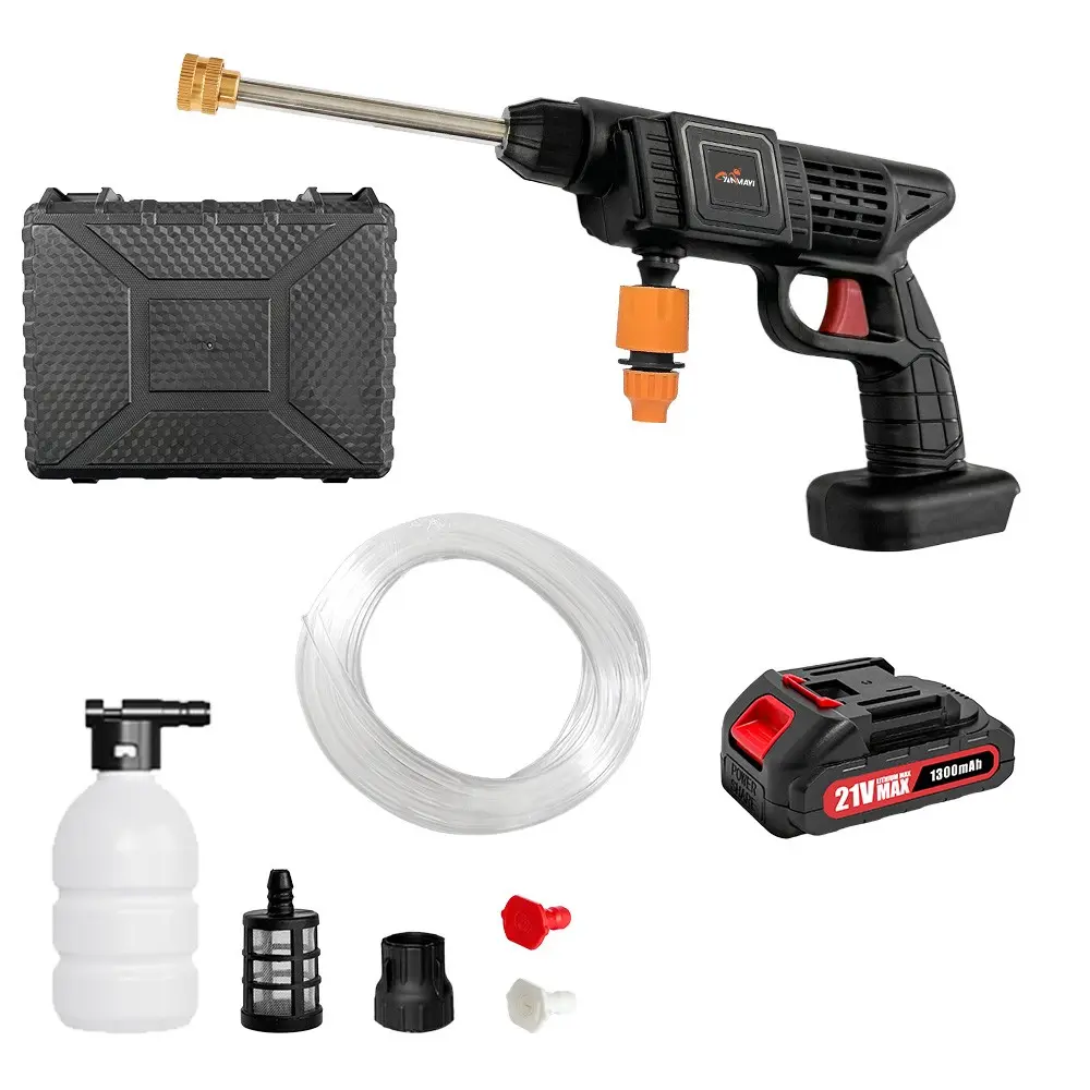 Wireless High Pressure Washer, Portable Handheld Electric Car Wash Tool, Car Wash Machine, Car Wash Sprayer, 1300mah Battery Pack, 6-In-1 Nozzle, Floor Fence Wall Cleaning