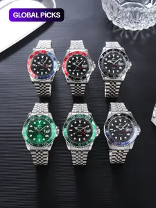 RICECGO 1pc Men's Silver Color Stainless Steel Quartz Watch with 42mm Dial, Fashionable Luminous Analog Watch, Suitable for Business Attire, Ideal Gift