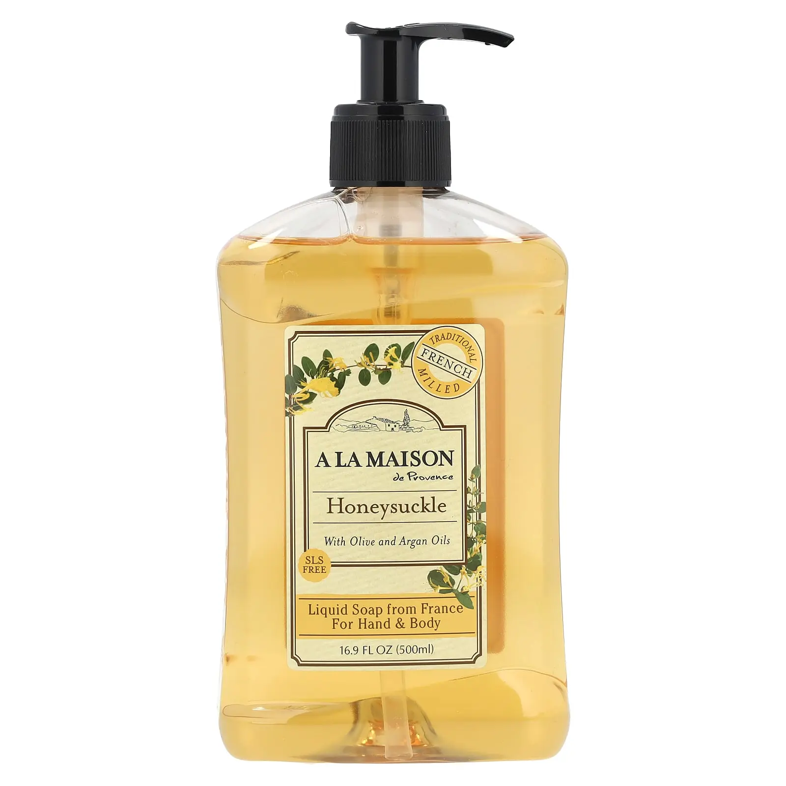 A La Maison de Provence Liquid Soap For Hand & Body, Honeysuckle, 16.9 fl oz (500 ml)