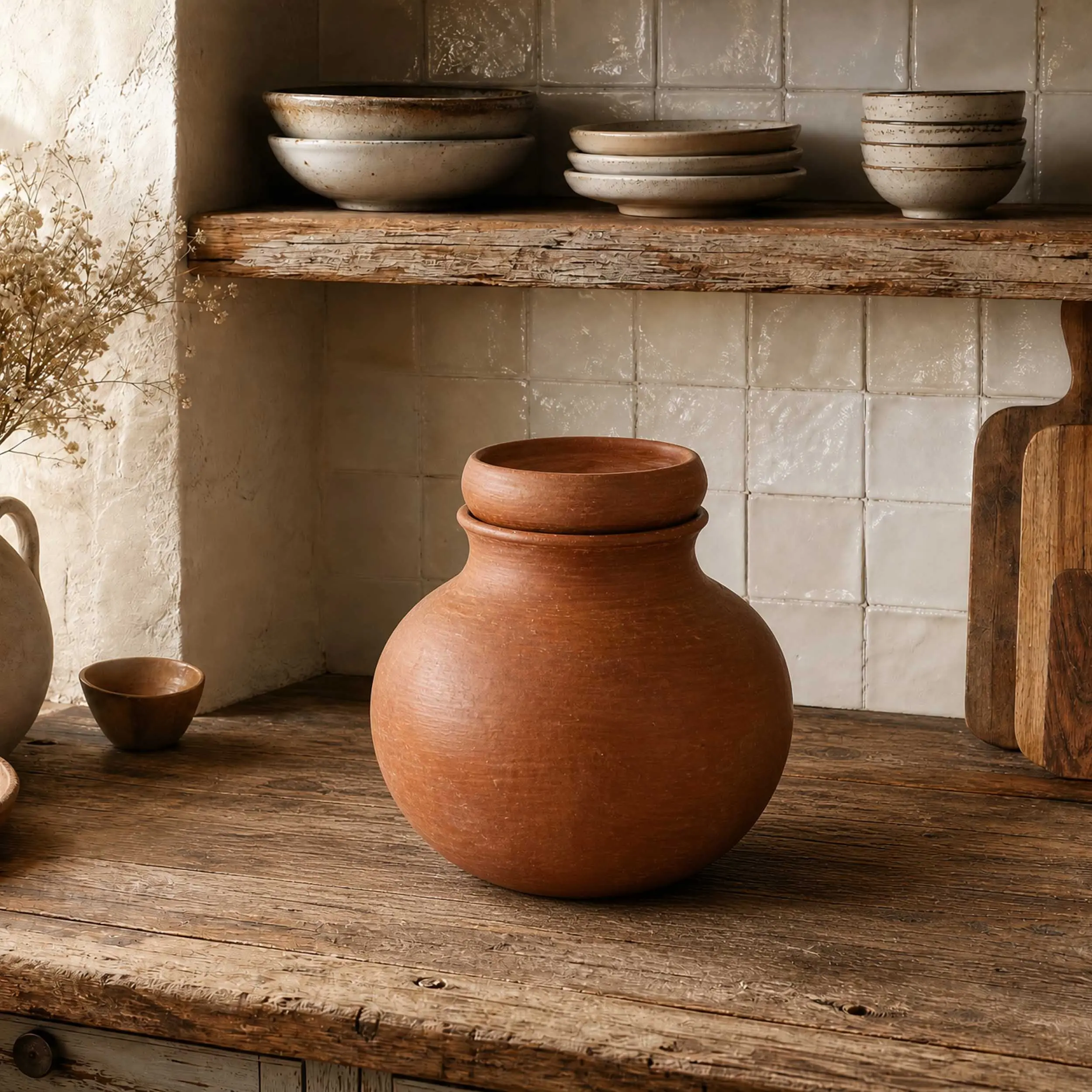 Artisanal Handmade Round Unglazed Uncured Red Clay Terracotta Olla - Heat-Approved Cooking Pot, 12 fl.oz/0.5 gal (Half Gallon) Options, Small (8” wide x 7” tall)/Large (9” wide x 10” tall), Stew-Ready Kitchen Cookware, Hand Wash Only, Cool Before Washing