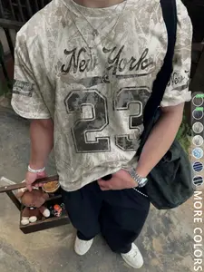 Men's and women's camouflage T-shirts with short sleeves, featuring camouflage patterns from New York and the 23 classic design motif, full-body print, simple, minimalist, sporty, everyday, campus, youthful, racing, street, Streetwear