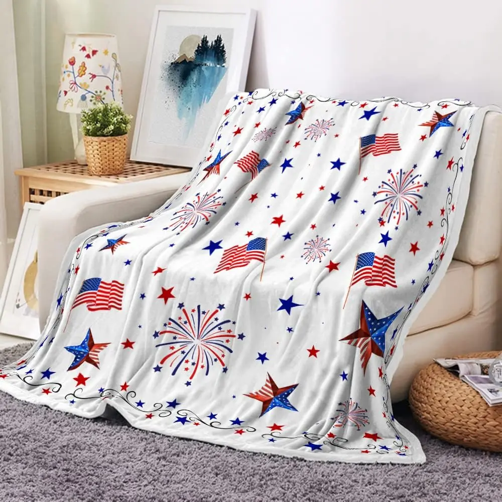 Soft Vintage Wooden Door Happy Camper Throw Blanket,RV Throw Blanket All Season Warm Blankets Tufted Flannel Throws Blanket for Sofa Couch,Rustic Trailer Motorhome on The Wood Plank Blanket