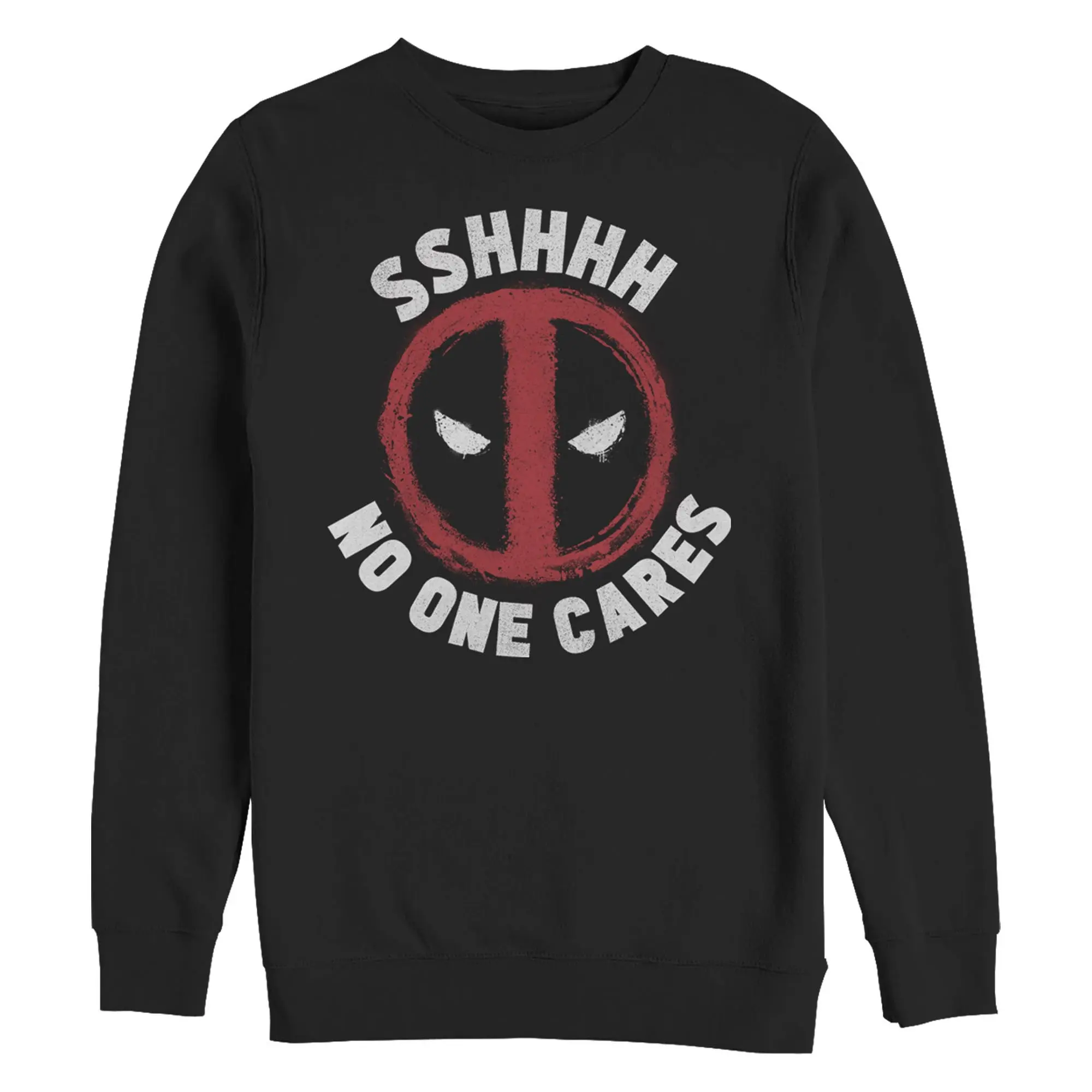 Men's Stylish Casual Pullover Sweatshirt, Marvel Deadpool "Shh… No One Cares" Logo Menswear