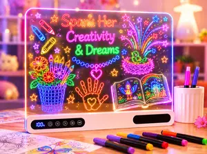 LED Drawing Board for Kids 16 Inch, RGB Light-Up Writing Tablet with 7 Color Neon Effects & 4 Modes, Reusable Glow Pad for Drawing, Notes & Fun Activities