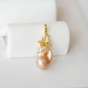 P522  Champagne Baroque Pearl & Pineapple Charm - Lucky Alloy Pendant for Women