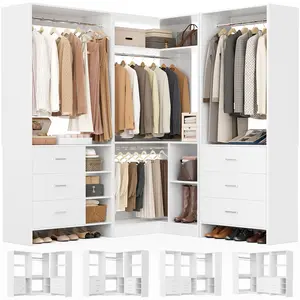 Aheaplus Closet System with 6 Drawers, 4 Hanging Rods & Corner Tower, Corner Closet System with Hanging，L-Shaped Walk-In Wardrobe Organizer, 2000+ lbs Capacity, Set of 3