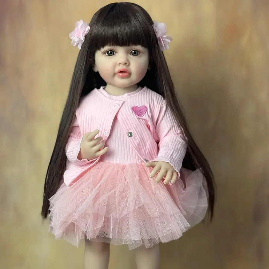 55cm Lifelike Newborn Soft Doll, Pink Princess Dress Up Set with Dolls Clothes Accessories, Ideal Children's Birthday Gift, Soft Dolls