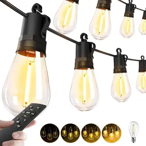 String Lights Patio - Light Outside 50Ft 15M Waterproof Remote Dimmable Porch Lighting Pergola Hanging Balcony Connectable Backyard Yard Gazebo Party Garden Bistro