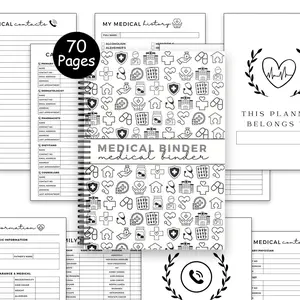 70-Page Medical Binder Spiral Notebook, Family Health Records Organizer with Doctor Contacts & Medical History Logs - Comprehensive Health Tracker for Adults, Home Office Supplies & Wellness Gift