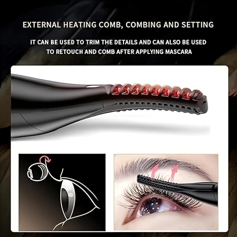2-in-1 Heated Eyelash Curler - USB Rechargeable Clip-Type and Built-in Comb Heated Lash Curler - 3 Different Temperature Modes Quick and Long-Lasting Curl Effect
