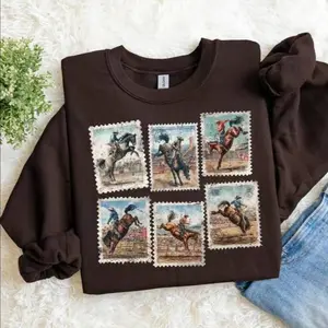 Rodeo Sweatshirt Bucking Horse Western Cowboy Crewneck Vintage Rodeo Stamp Sweater Country Cowgirl Sweatshirt Rustic Western Gift