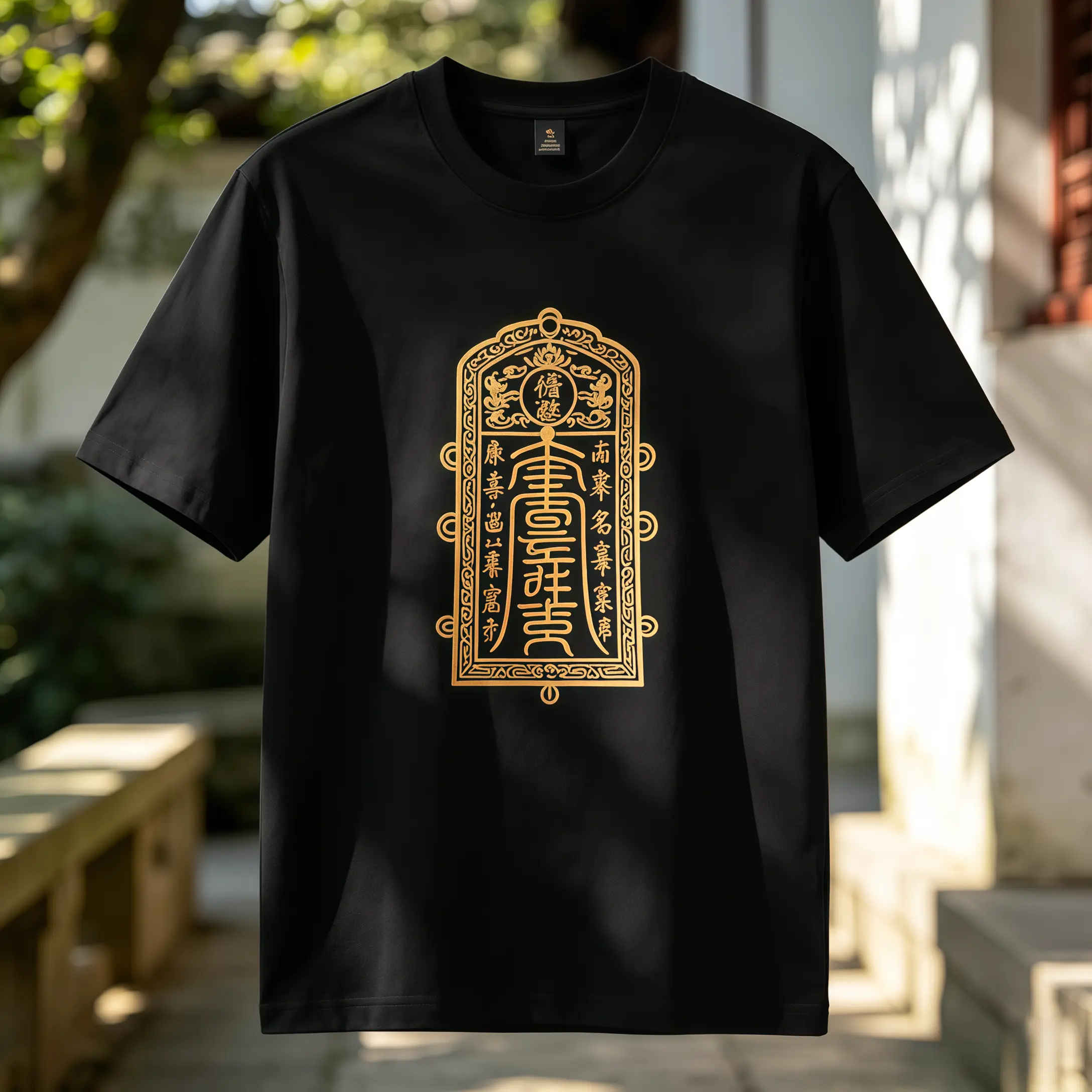 Traditional Taoist Amulet Short-Sleeved Sports Top - Evil-Warding, Peace-Ensuring Trendy Outdoor Sports Shirt