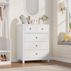 OP-Garvee 5 Drawer Stylish and Modern Dresser , Modern Wood Grain Chests of Drawers, sturdy construction with anti-tipping design ，with Metal Knobs, of Drawers for Bedroom, Entryway，Living room Print Girls Vanity Set espresso coffee stand gaming desks