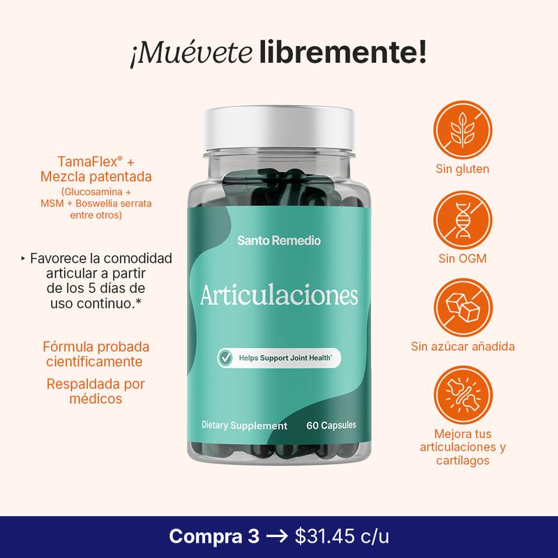 Santo Remedio Articulaciones, Promotes Joint Comfort and Function, Contains Clinically Proven Ingredients, TamaFlex, 30 servings Healthcare Supplement Dietary (3 botellas)