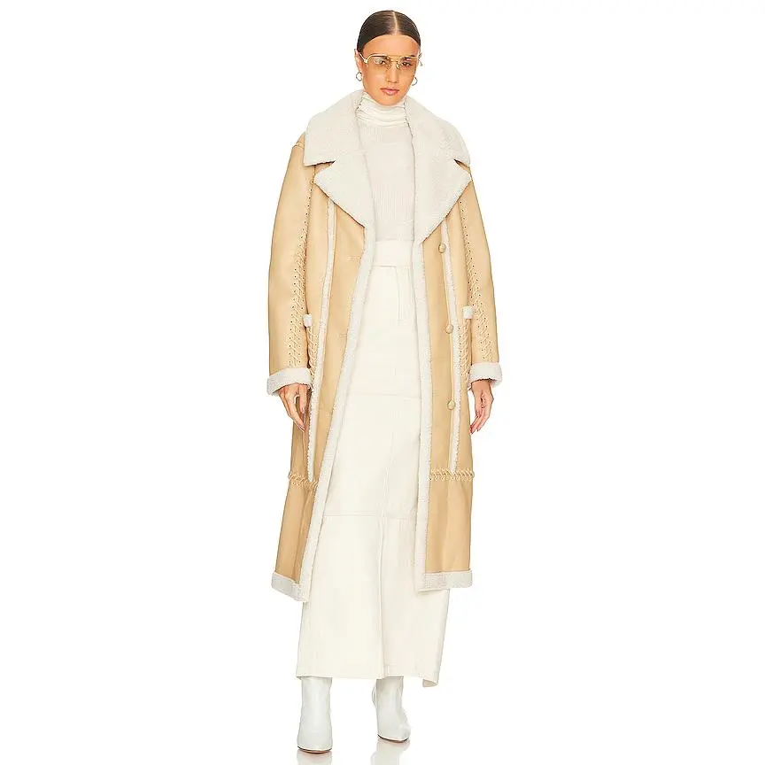 JONATHAN SIMKHAI Windsor Vegan Sherpa Biker Coat in Scone Multi
