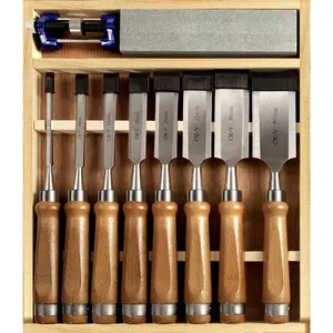 10 Pieces 1/4"~2" Wood Chisel Set, Sharp CR-V 60 Steel Blades Woodworking Chisel Kit with Wooden Box, Honing Guide, Sharpening Stone for Carpenter Craftsman Woodworker