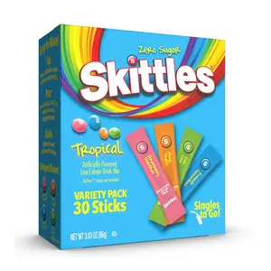 Skittles Singles To Go Tropical Variety Pack, Watertok Powdered Drink Mix, Includes 4 Flavors, Strawberry Starfruit, Mango Tangelo, Kiwi Lime, Pineapple Passionfruit, 1 Box (30 Servings)