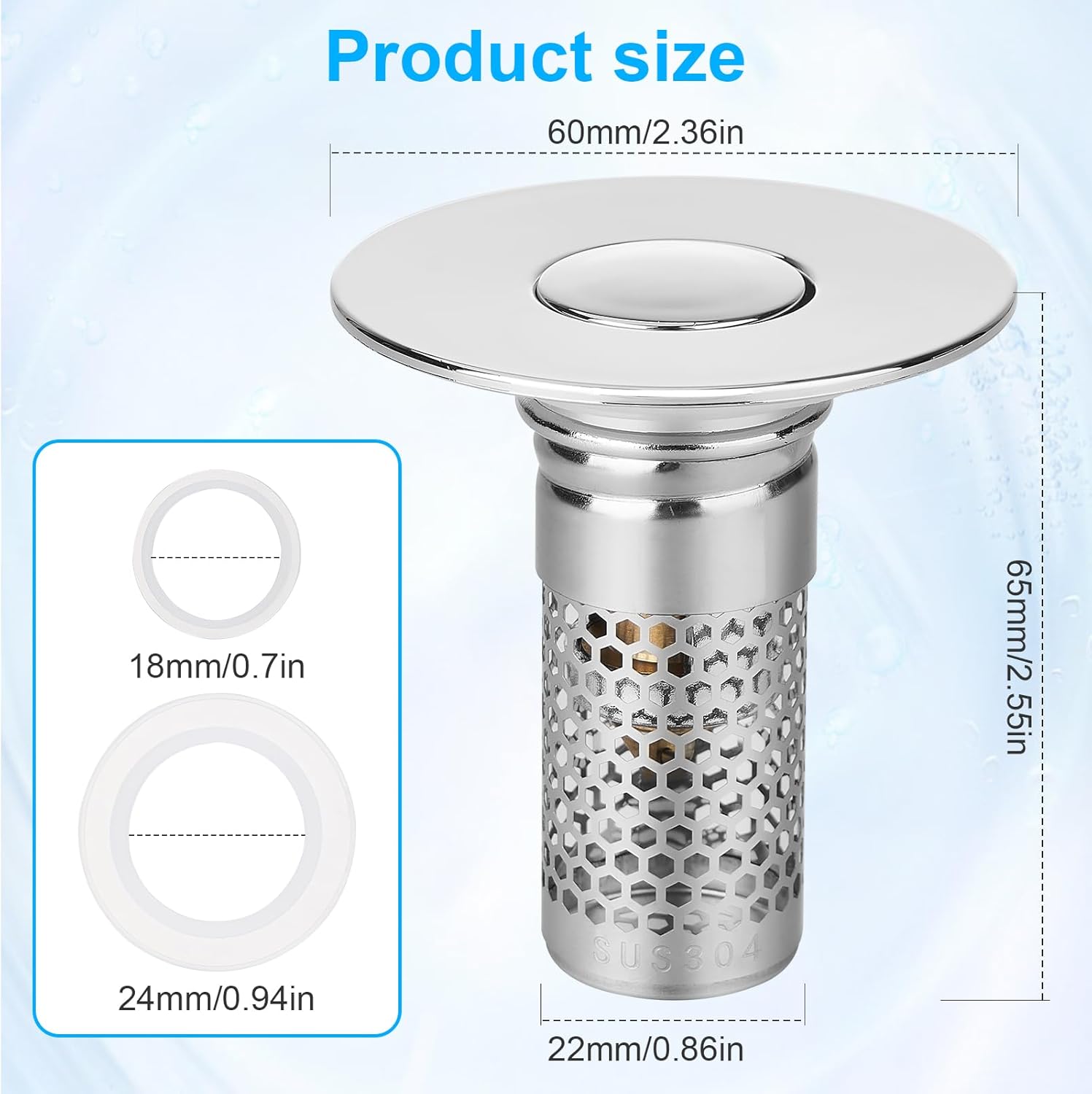 Upgrade Bathroom Sink Stopper HairCatcher, Universal Pop Up Sink Drain Filter withStainless Steel Filter Basket, Bathroom Sink Drain Strainer Brass Construction Rubber Shower