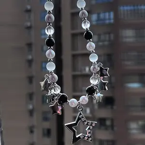 Fashion Crystal Star Choker Y2K Beads Necklace for Women Punk Accessory