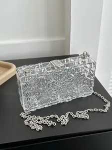 Mini Clear Chain Box Bag Crossbody Bag,Shoulder Bag Minimalist For Girl,For Woman Beach,For Summer,Holiday