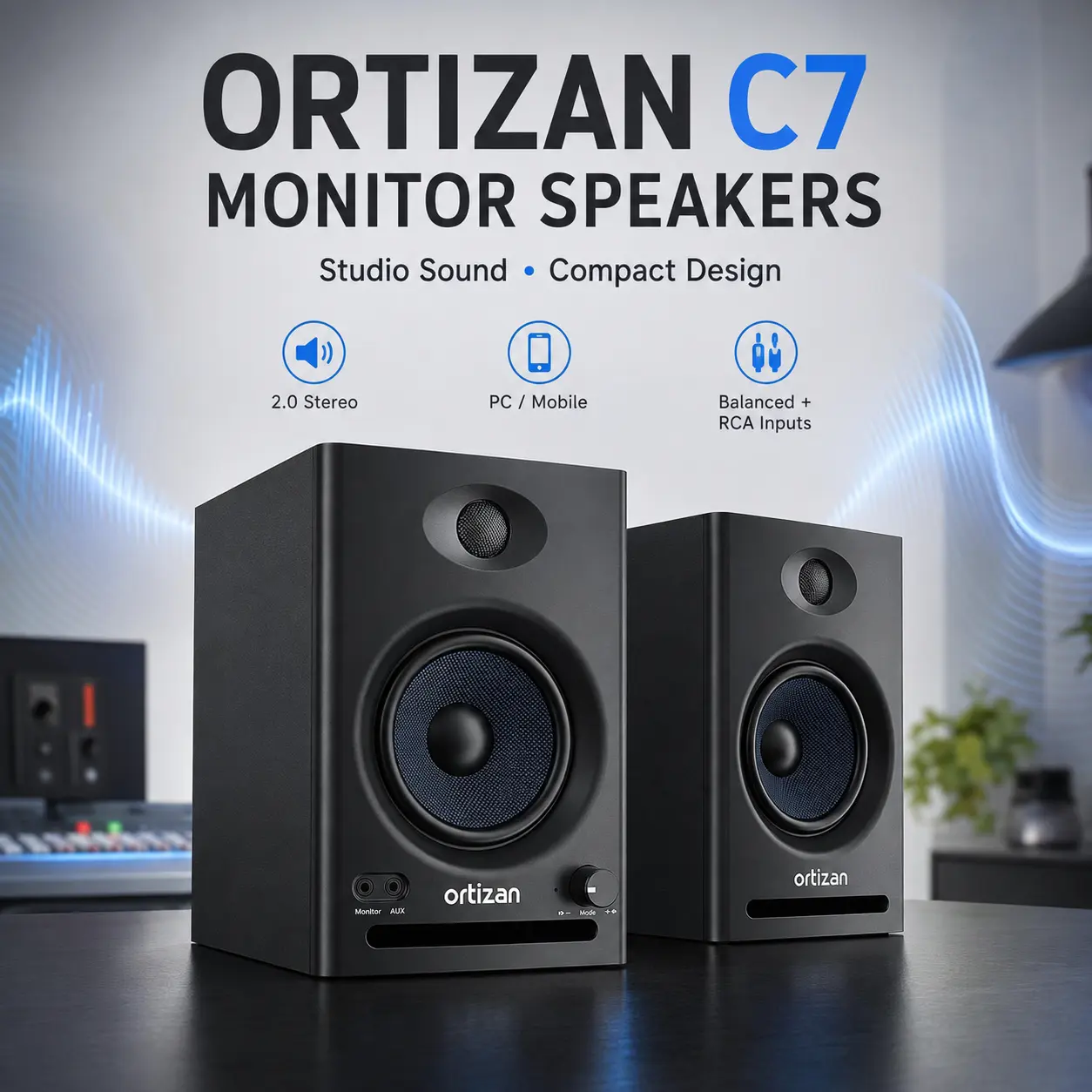 【Ortizan】C7 Dual-Mode 2.0 Studio Monitors, Active Monitor Speakers for Near Field Music Production, Bluetooth 5.3 Wireless Computer PC Monitor Gaming Bookshelf Speakers(Pair, Black) Audio Sound System Surround Sound tiktokshopbacktoschool