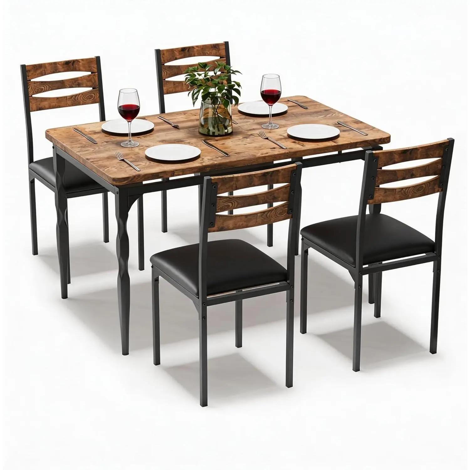 5-Piece Dining Table Set, Industrial Style Table & Chairs for 4, Perfect Kitchen Set for Dining Room, Kitchen & Apartment