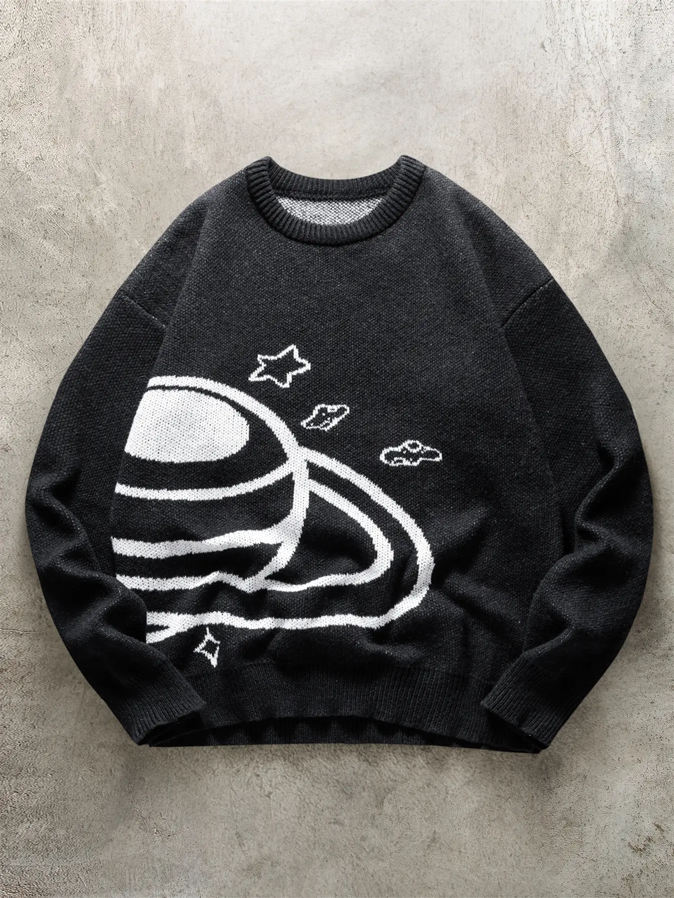 Autumn and winter new arrivals round neck long sleeve men's Knitwear sweater Pullover, planet galaxy pattern design, Japanese-style lazy casual style, fashionable and versatile, unisex suitable for indoor wear.