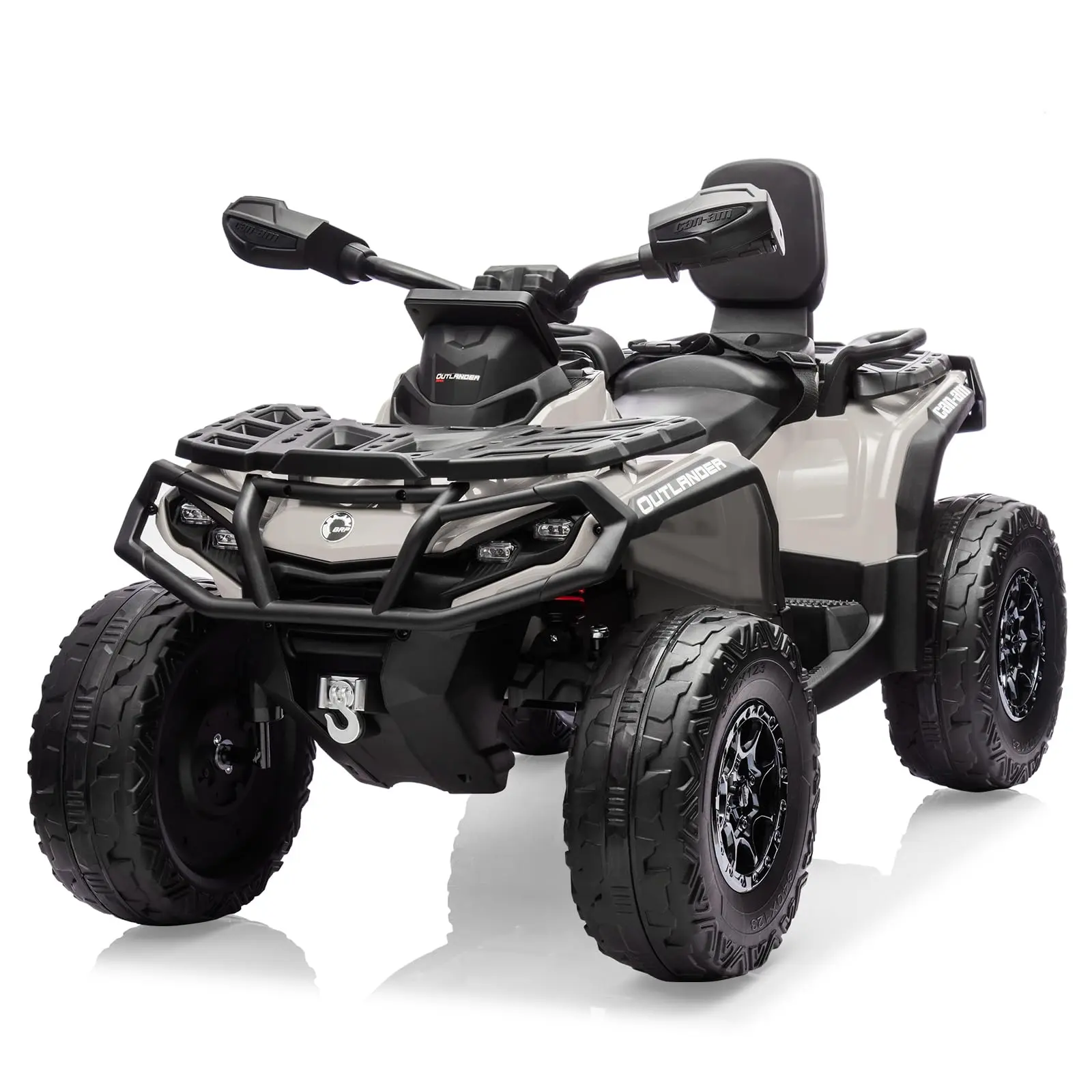 GARVEE Licensed 24V Can-Am Style 2-Seater Kids' Electric 4WD ATV Ride-On Toy with Ride on Wheels, LED Lights, 3 Speeds, Grey Leather Seats, Bluetooth Link, 71.9 lbs, for 3-4 Years, 4-Wheeler Stability