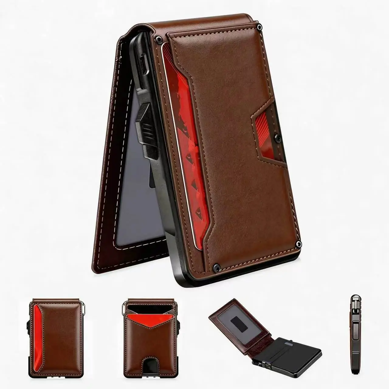 Minimalist Slim Aluminum Bifold Wallet for Men with RFID Protection Pop-up Card Holder Money Clip ID Window Holds 9-13 Cards Secure & Stylish Organiser