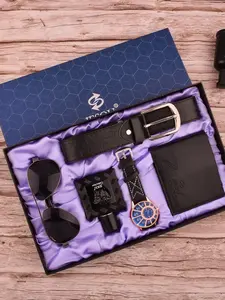 Men's Gift Set Includes Watch, Sunglasses, Wallet, Belt, Perfume, Artificial Leather, Checked Pattern, All Seasons, Wholesale, Accessories Set