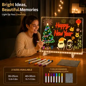 LED Acrylic Message Board Light, Reusable Glow Memo Board with 7 Color Markers, USB Light-Up Drawing Board, Erasable Writing Board with Stand & Cleaning Cloth, Creative Night Light for Home Decor, Kids Art & Family Notes, 35x25cm & 40x30cm