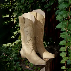 Wetkiss Women Knee High Western Cowboy Boots Exquisite Lily-of-the-Valley Embroidered Chunky Heel Casual Walking Shoes ,Women's Shoes,Women's Boots  #TikTokShopHolidayHaul