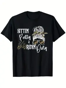 Plus Size, Women's Oversized Western Cowgirl T-Shirt - Sitting Pretty & Riding Dirty Slogan, 100% Plus Size 0XL-5XL (Wide Fit), Horseshoe & Print, Rodeo Tee for Ranch, Rodeo Events & Casual Wear