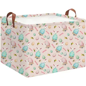 Rectangle Pink Rabbit Easter Basket with Handles,Collapsible Kids Toys Bin,Cute Baby Storage Basket,Books Box,Gift Basket(Pink Rabbit Easter Basket)