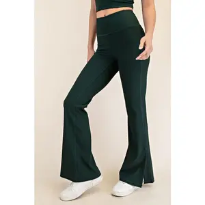 Black Ribbed Flared Leggings