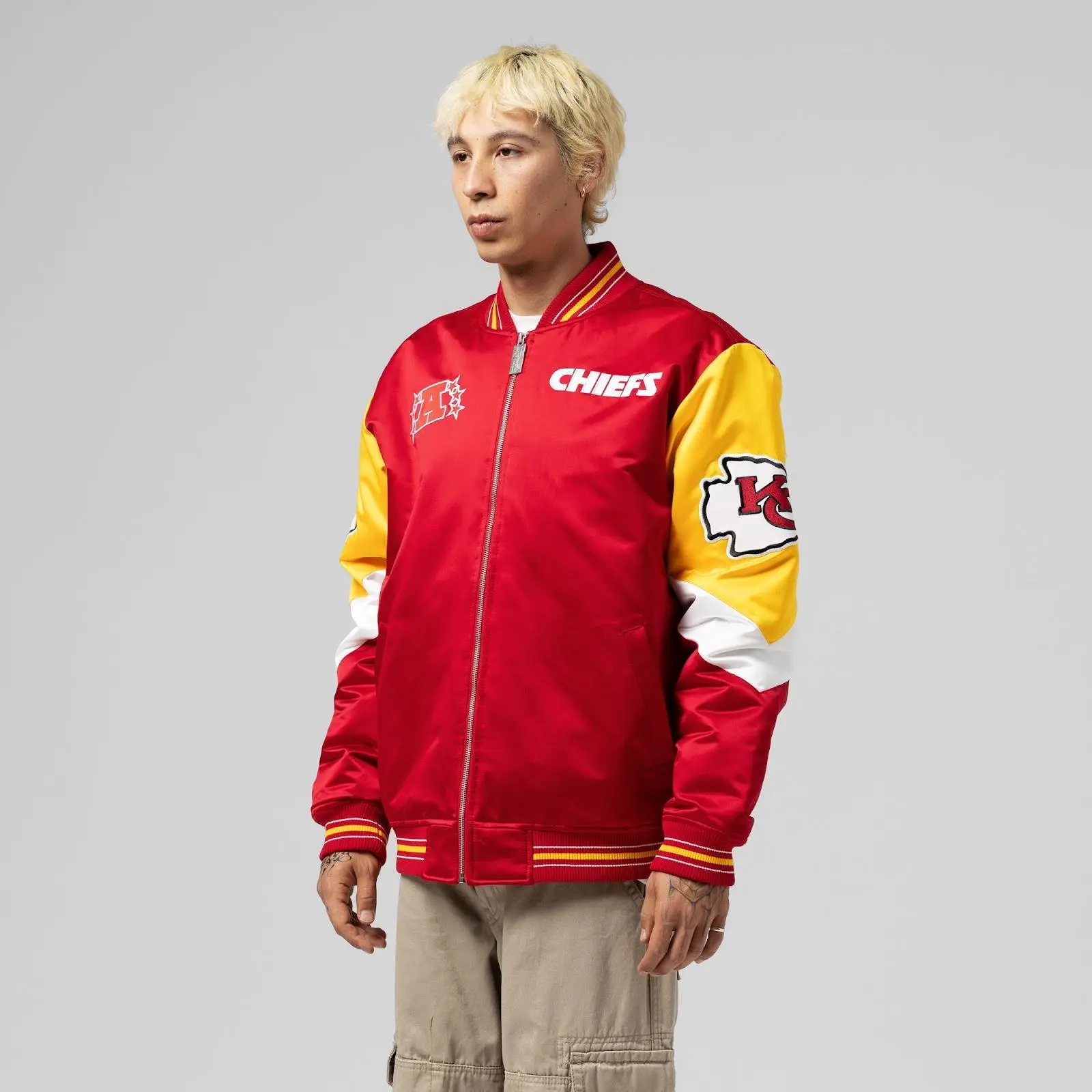 Kansas City Chiefs Red Vintage Heavyweight Satin Full-Zip Jacket NFL Throwback Outerwear Fan Gear Mitchell & Ness