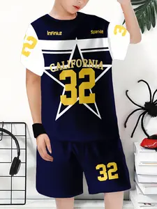 Teenager American Retro Sports Set, California Theme, Classic Jersey Design, Trendy Print, Casual Wear, Spring Summer Campus