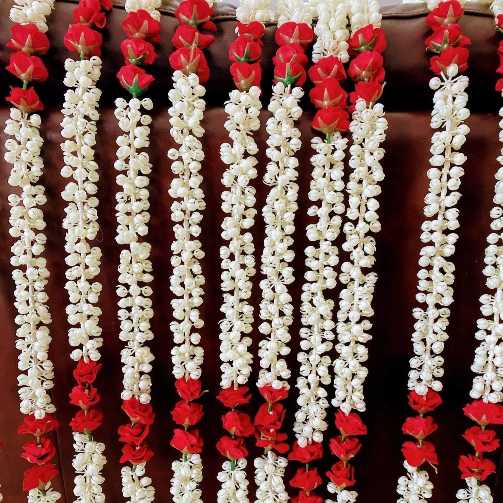 LoveNspire Vibrant Plastic Jasmine & Rose Flower Garlands - 4 Strings, Religious Traditional-Contemporary Decoration, Ornaments for Pooja, Weddings | Indian Home Supplies