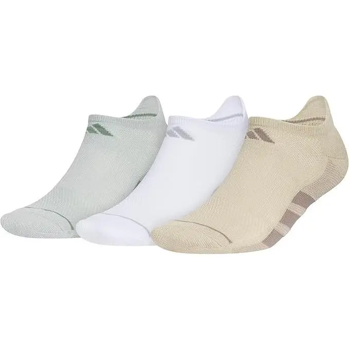 NTW Adidas No Show Socks (3 Pairs) Green/Brown/White Sz L