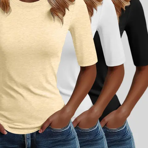 Women's Casual Minimalist Basic Fashion Round Neck Half Sleeve Solid Color Knit Lightweight Slim Fit Top Set, 3 Piece Commuter Basic Wear, European Style Women's Clothing, Womenswear, Summer, Casual Summer Day, Casual Summer Tops