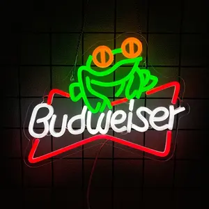 Budweiser Frog LED Neon Sign USB-Powered Decor for Beer Bar, Man Cave, Party Space & Budweiser Fan Collection