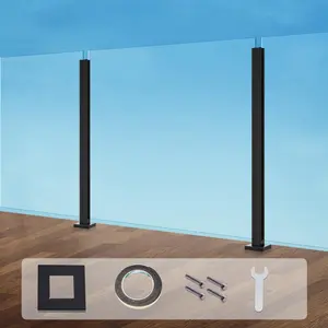 VEVOR Glass Clamp, TikTokShopBlackFriday, 41.34" Height Glass Railing Bracket for 0.39 "-0.47 " Thickness Tempered Glass, 304 Stainless Steel Glass Mounting Clamp, Glass Shelf Bracket for Balcony, Garden, Deck, Stair, Black