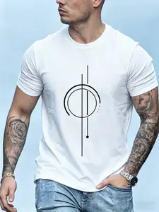 Summer Men's Fashion Geometric Pattern Short Sleeve T-Shirt, Casual Loose-Fitting Top, All Seasons, No Button or Zipper, Without Collar