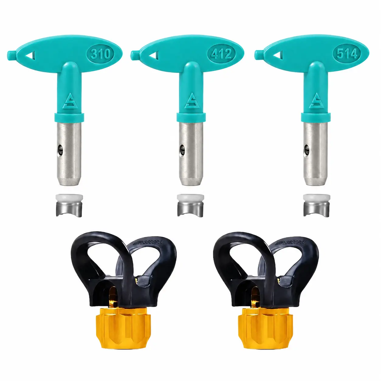 Airless Paint Sprayer Low Pressure Spray Tips Set (310, 412, 514), Fine Finish Reversible Tips with 2 Tip Guards & Seals, Less Overspray, Professional Painting