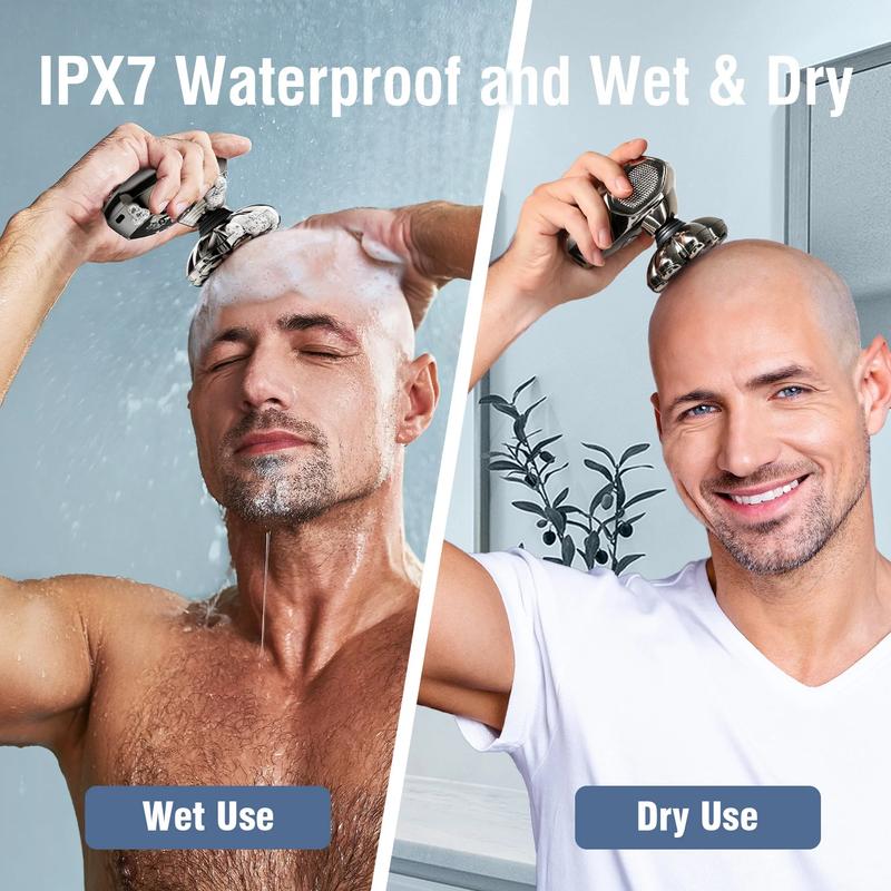 MISAM Pro Max 7,500 RPM 7D Magnetic Head Shaver for Bald Men IPX7 Waterproof Quick Charge Grooming Kit 6-in-1 LED Display Type-C Rechargeable Easy-Clean Detachable Heads