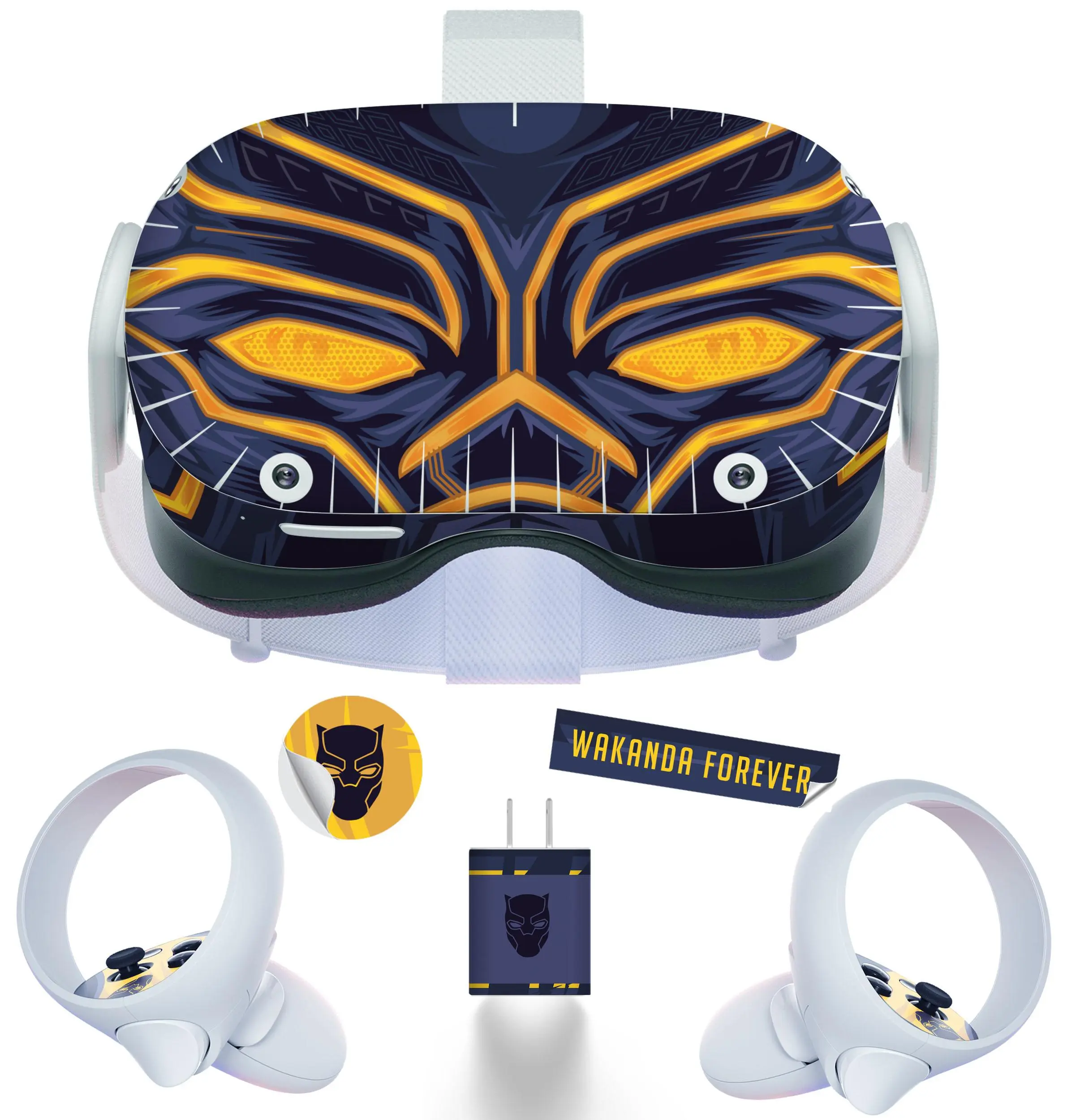 Easy-to-Apply Skin Sticker Kit compatible with Oculus Quest 2 VR headset - Black Gold Cat virtual reality accessory - VR protector skin covers