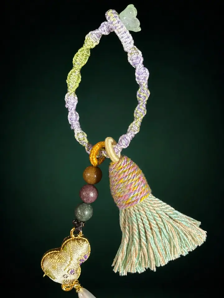 New Chinese Style Handmade Braided Rope Pendant, Inlaid Jade Butterfly Decoration, Natural Stone Beads, Golden Embroidery Gourd Aroma Sachet with Gradient Color Tassel, Multi-purpose Ornament for Handbag, Car Interior Rearview Mirror, Lucky Feng Shui Char