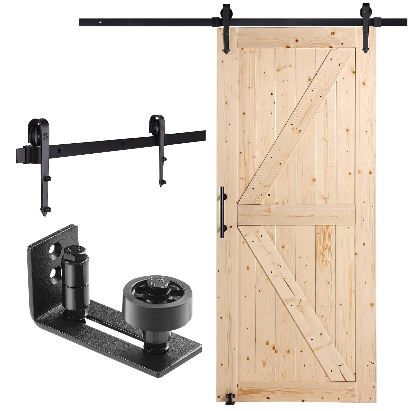 【SummerFinds】VEVOR Barn Door and Hardware Kit,  36" x 84" Wood Sliding Barn Door, Smoothly and Quietly, Barn Door Kit with 8-in-1 Floor Guide and Door Handle, Spruce Wood Panelled Slab, Easy to Install