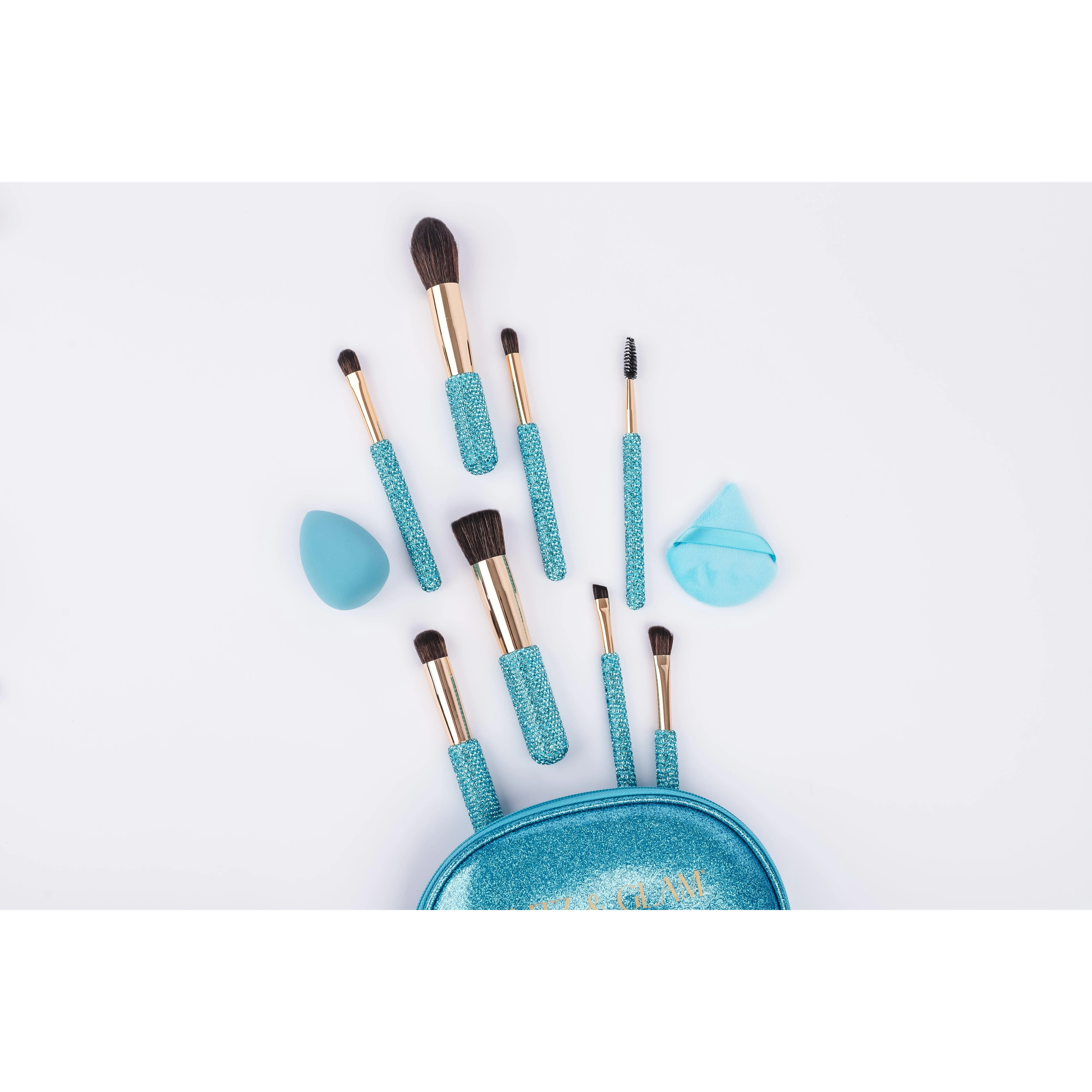 Aquamarine Glitz & Glam |11pc Travel Brush Set | GG18781